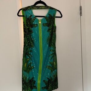 Versace for H&M Neon Green and Blue Sequin Mini Dress